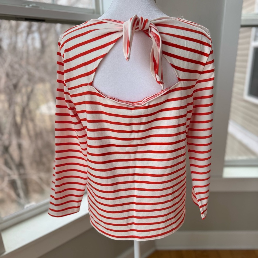 J. Crew Orange and White Striped Bow Tie Back Cotton Long Sleeve Shirt Sz Small